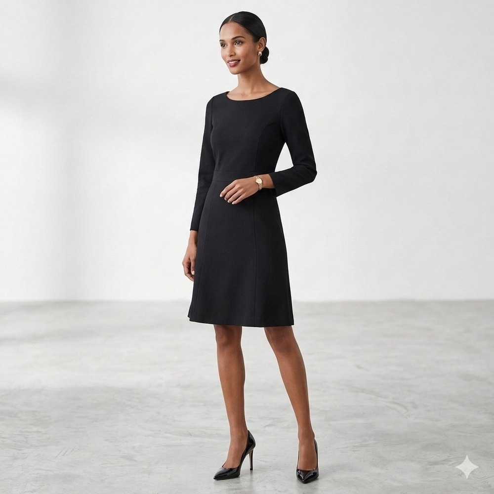 J.Crew Womens Black Wool Blend 3/4 Sleeve Fit and Flare Boat Neck Dress Size 0